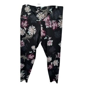 Onzie Flow Floral Crane Leggings XL‎ Black Pink White Activewear Yoga Pants